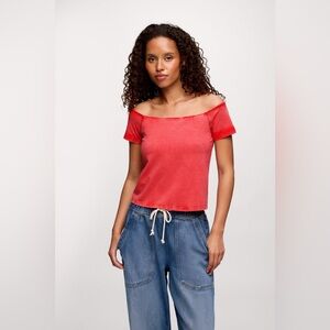 nuuds Red Off-Shoulder Crop Top
